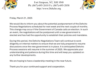 Potential Postponement of Dehcho Process If Canadian Election is Called
